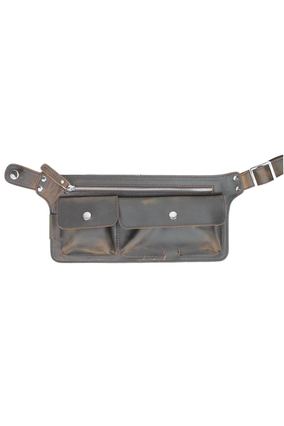 Full Grain Leather Slim Long Shape Waist Bag LW06.DB