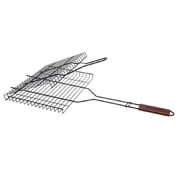 Vaggan Non Stick Barbecue Grill Basket Rack Holder BBQ Accessory Wood Handle New