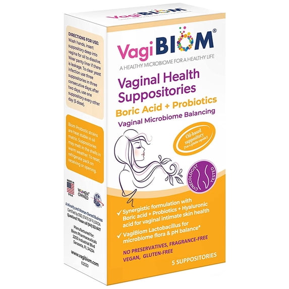 VagiBiom Vaginal Suppositories with Boric Acid, 5 Suppository Pack