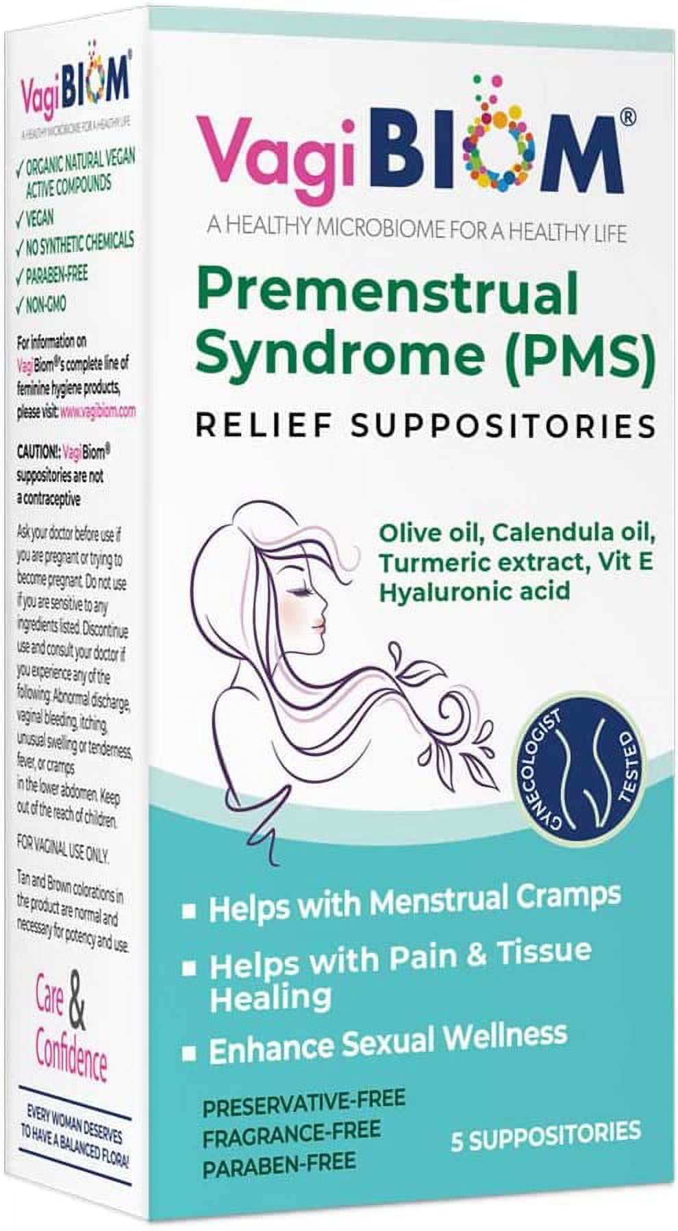 VagiBiom Menstrual Relief Suppositories (5 Suppositories) with