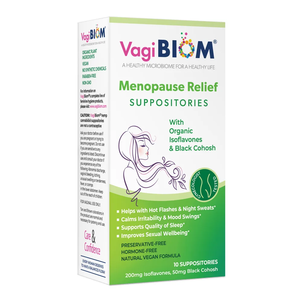 Vagibiom Menopause Relief Suppositories with Organic Black Cohosh and Isoflavones Value Pack of 10 Suppository