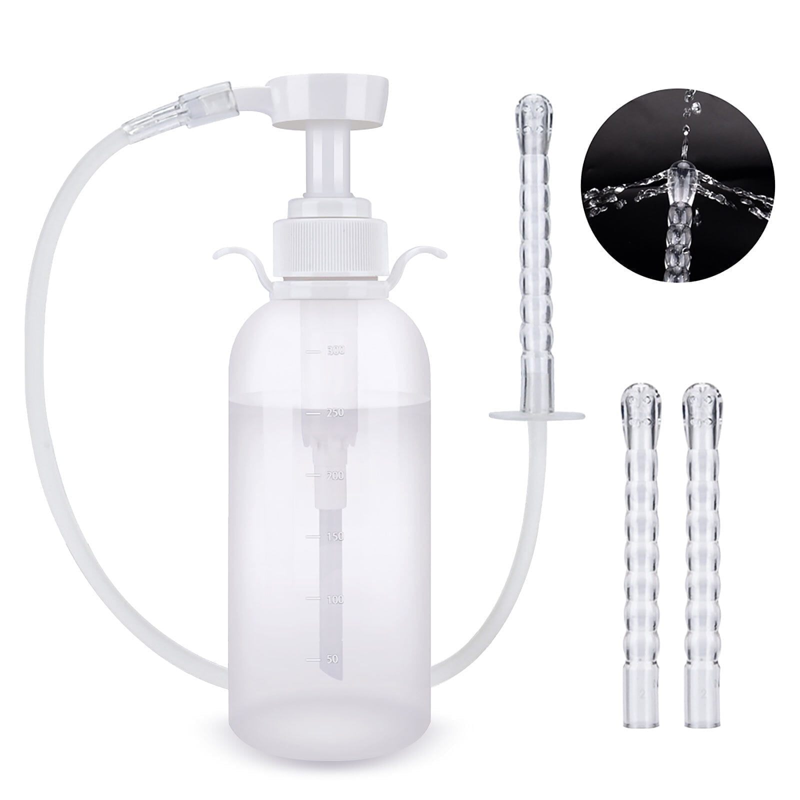 Vagina Cleaning Kit, Reusable Manual Pressure Water Cleansing, Intimate Shower Irrigator with 300ml Wash Pump Bottle, 3 Enema Nozzle Tips for Men Women