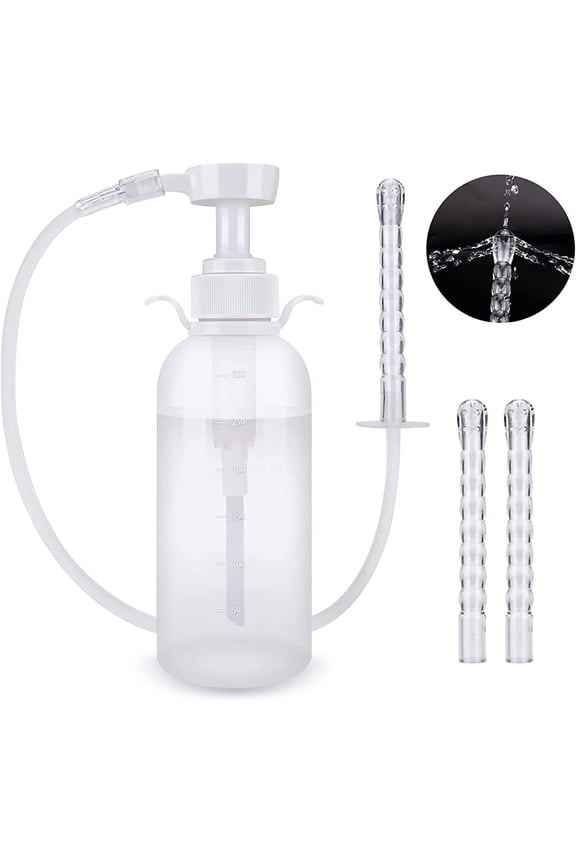 Vaginal Douche for Women, Reusable Vaginal Cleansing System 300ml Douche Cleaner, Female Vaginal Rinse Manual Pressure Clean with 2 Nozzle Tips