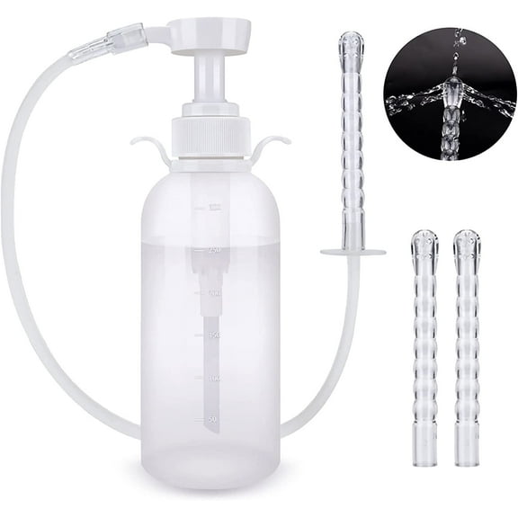 Vaginal Douche for Women, Reusable Vaginal Cleansing System 300ml Douche Cleaner, Female Vaginal Rinse Manual Pressure Clean with 2 Nozzle Tips