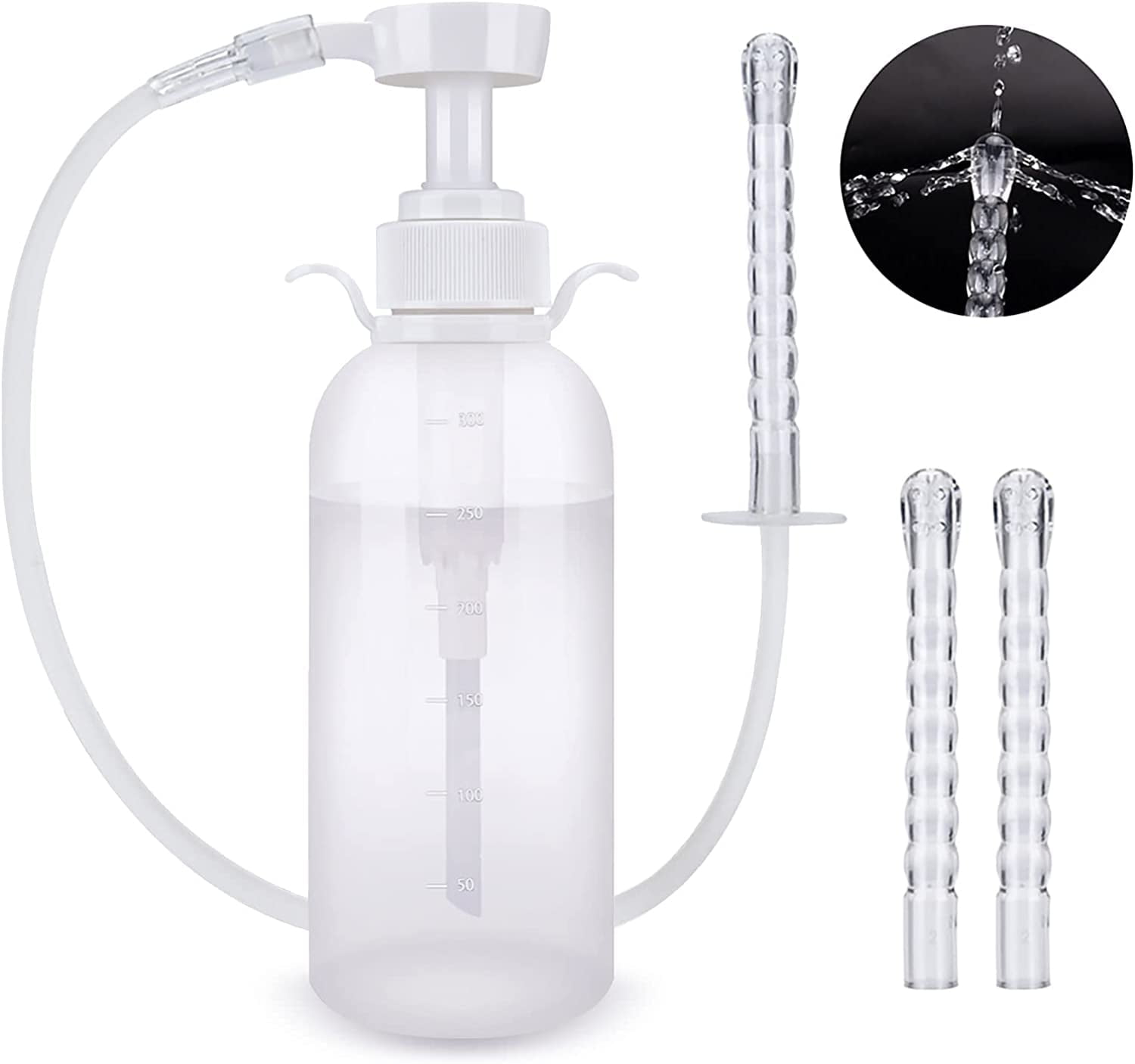 Vaginal Douche for Women, Reusable Vaginal Cleansing System 300ml Douche Cleaner, Female Vaginal Rinse Manual Pressure Clean with 2 Nozzle Tips