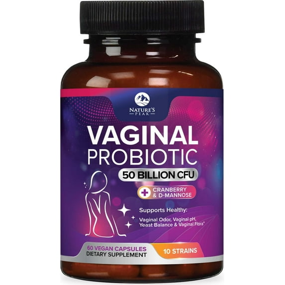 Vaginal Probiotics for Women pH Balance with Prebiotics - 50 Billion CFU - 10 Unique Feminine Strains, Cranberry & D-Mannose for Women's Probiotic Vag Health, Supplement Bottled in USA - 60 Capsules