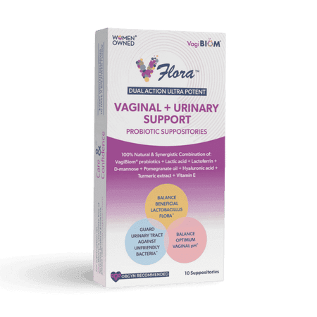VagiBiom Vaginal + Urinary Support Probiotic Suppositories for Women, with Lactobacillus, D-Mannose, and Hyaluronic Acid, 10 Count