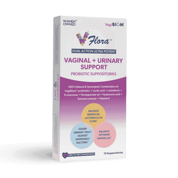 VagiBiom Vaginal + Urinary Support Probiotic Suppositories for Women, Dual-Action Formula with Lactobacillus, D-Mannose, & Hyaluronic Acid