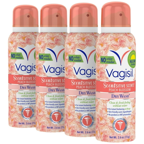 Vagisil Scentsitive Scents® Dry Wash Spray, Peach Blossom, 2.6 oz (4‑Pack)