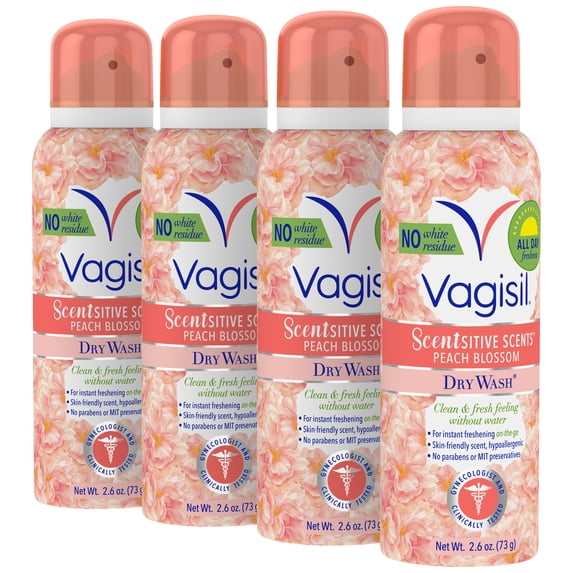Vagisil Scentsitive Scents® Dry Wash Spray, Peach Blossom, 2.6 oz (4‑Pack)