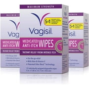 Vagisil Anti-Itch Medicated Wipes, Maximum Strength Instant Itch Relief, Feminine Care Wipes, 12 Count, 3 Pack