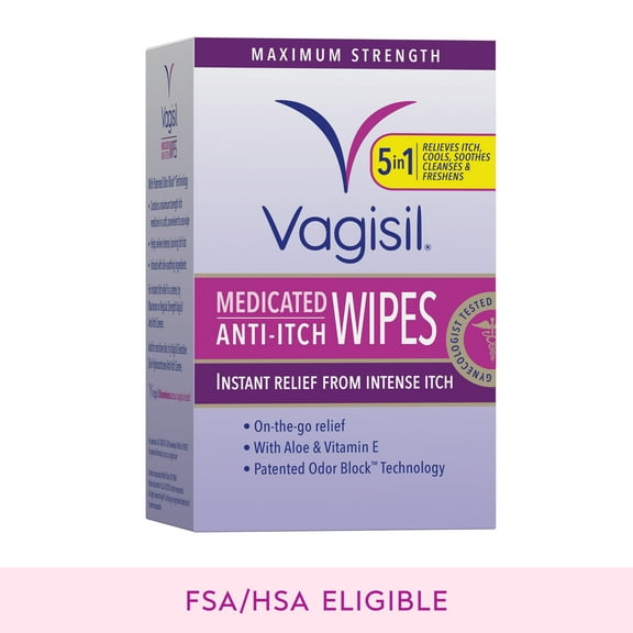 Vagisil Anti-Itch Medicated Wipes, Maximum Strength For Instant Relief, 12 Count