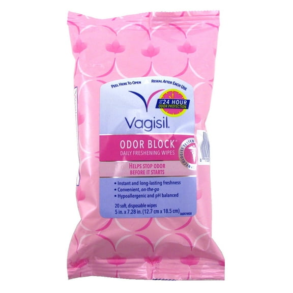 Vagisil Daily Freshening Wipes Odor Block 20 Count (Pack of 6)