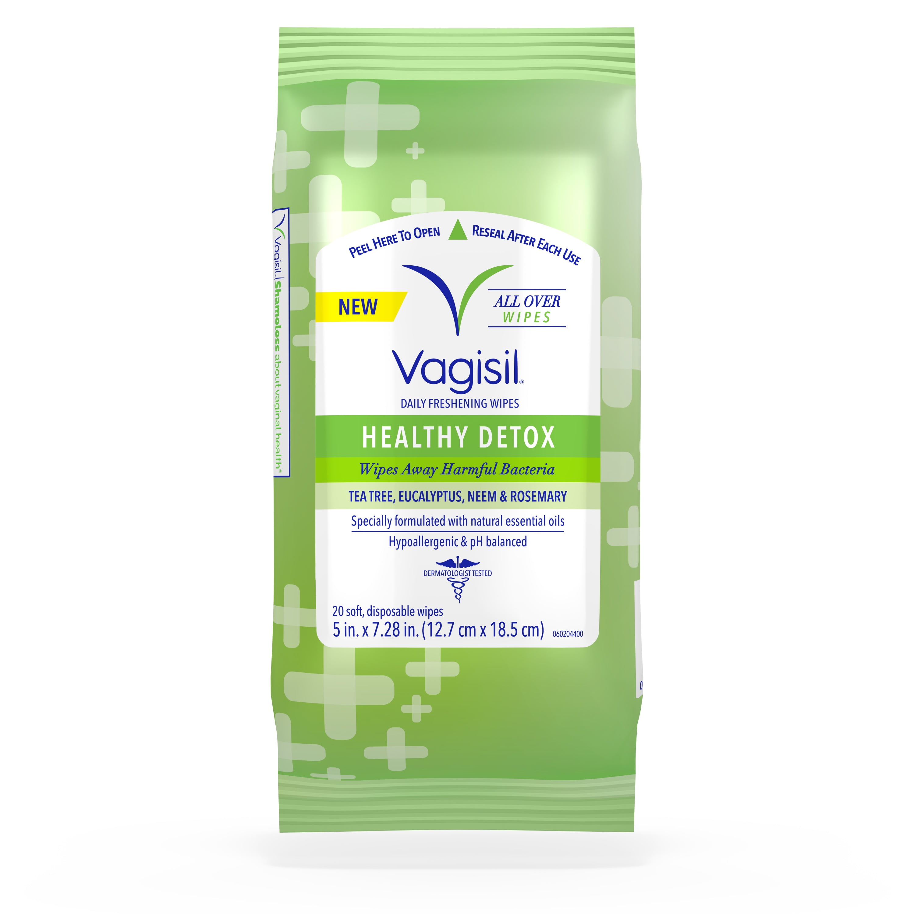 Vagisil Healthy Detox Wipes, Formulated with Essential Oils, in a Re-Sealable Pouch 20 Count 3 Pack