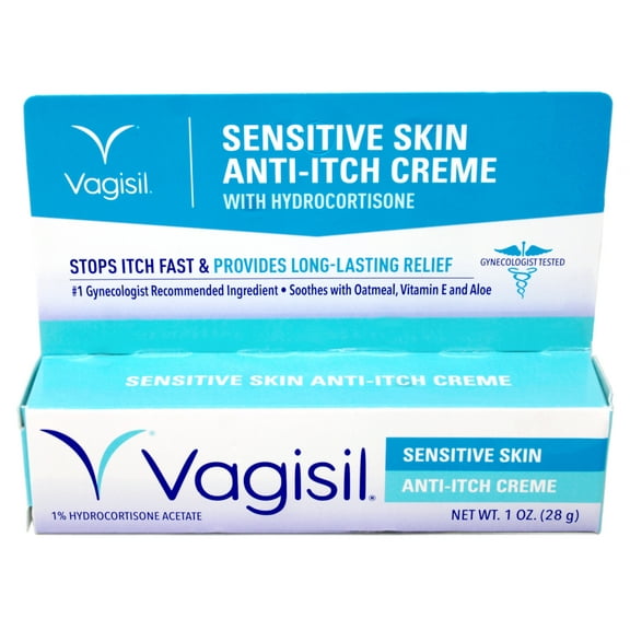Vagisil Sensitive Skin Anti-Itch Cream for Women, with Hydrocortisone, Helps relieve Yeast Infection Irritation, Soothes & Cools, 1oz