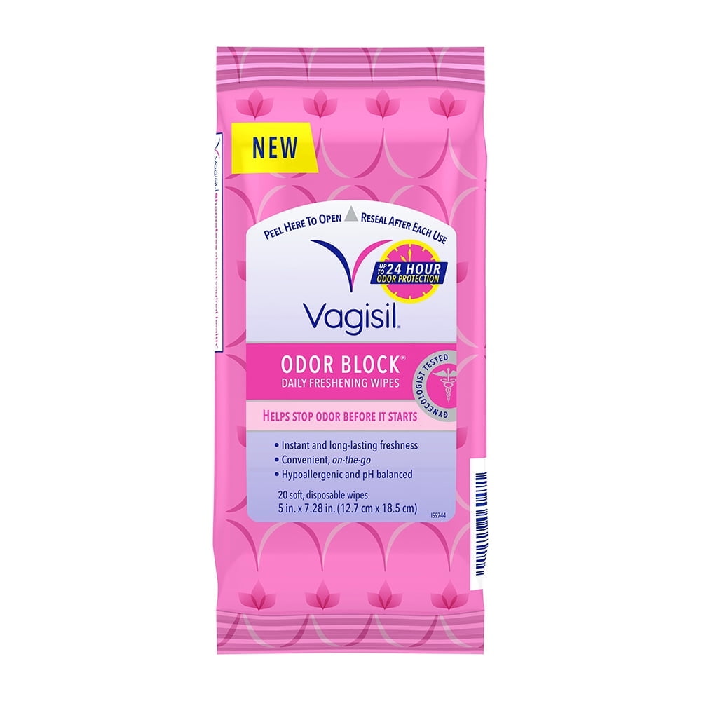 Vagisil Odor Block Daily Freshening Feminine Intimate Wipes, 20 Ea, 6 Pack