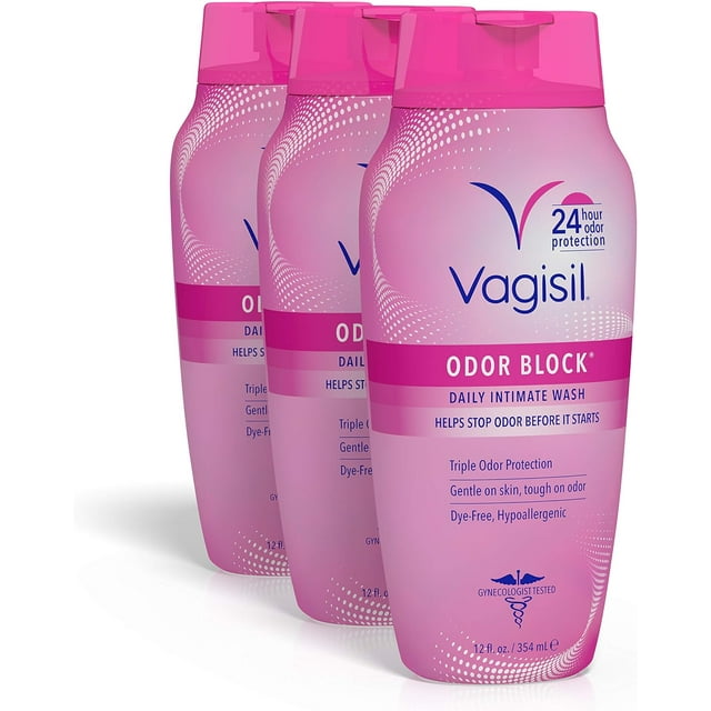 Vagisil Odor Block Daily Intimate Vaginal Feminine Wash, 12 Ounce, 3 pack