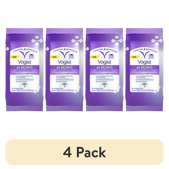 (4 pack) Vagisil PH Balance Daily Freshening Wipes for Feminine Hygiene, 20 Count