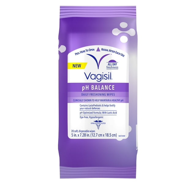 Vagisil PH Balance Daily Freshening Wipes for Feminine Hygiene, 20 Count