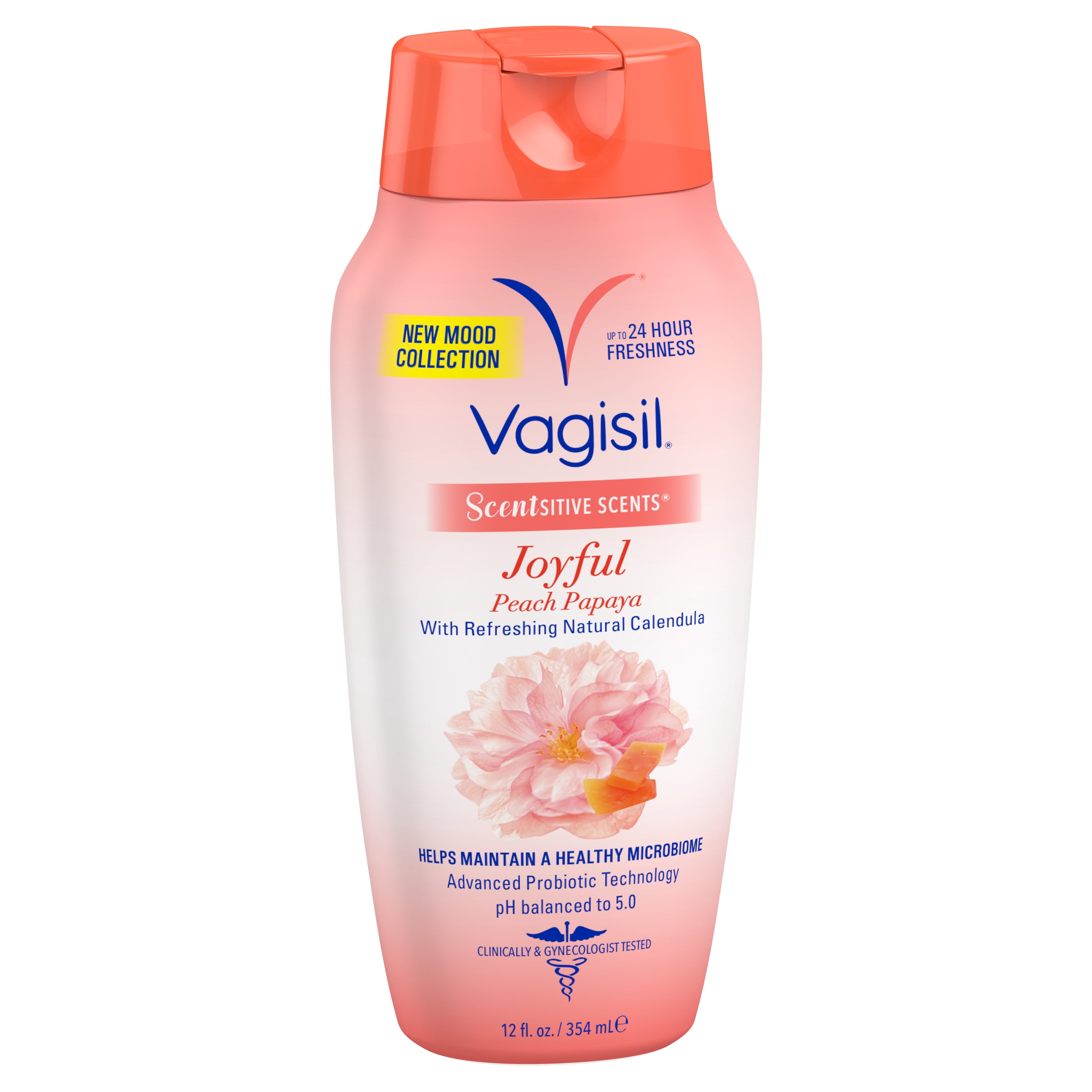 Vagisil Feminine Wash for Intimate Area Hygiene, Scentsitive Scents, pH Balanced and Gynecologist Tested, Peach Blossom, 12 fl oz
