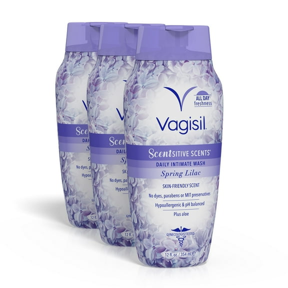 Vagisil Sensitive Scents Feminine Wash, Spring Lilac Scent, 12 oz, 3 Pack