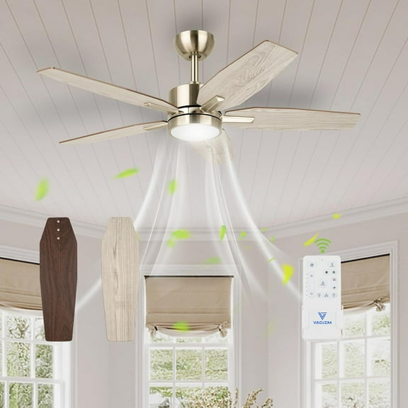 Vagizm 52 Inch Ceiling Fan with Light - 5 Blades Ceiling Fan for Living Room and Bedroom - 5000 CFM Max Airflow - Quiet DC Motor - Dimmable - Reversible Function - Light Wood Tone