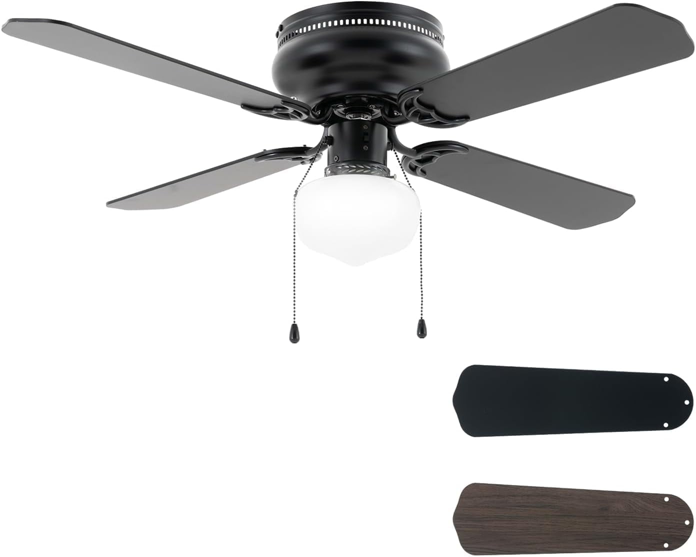42 Inch Ceiling Fan Traditional: Flush Mount with LED Light - Pull 