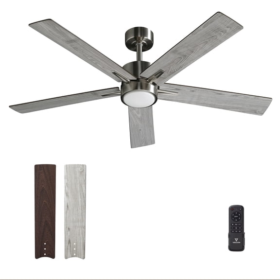 Vagizm 52 Inch Ceiling Fan Brushed Nickel: Remote Controlled Dimmable Light Combo - Quiet Reversible - 5 Blades (Brushed Nickel+Gray)