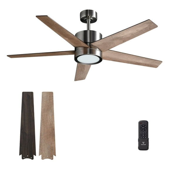 Open Box Vagizm Ceiling Fan 52'' With Light: Modern Remote Control Fans Downrod Mounted - Quiet Reversible DC Motor - Light Memory Function for Patio Dining Room Outdoor Indoor