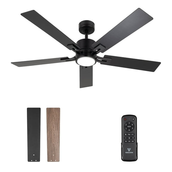 Vagizm Ceiling Fan With Light Remote: 52 inch Modern Bedroom Fans with Dimmable Tri-Color Temperatures LED - Quiet Reversible DC Motor - Indoor Home Use (Matte Black-5, 52 Inch)