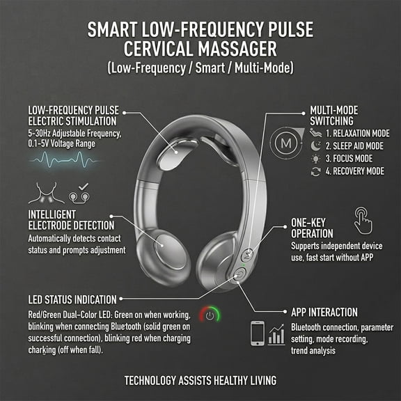 Vagus Nerve Stimulator Neck Massager 5-30Hz Low Frequency Pulse 4 Modes Relax Sleep Focus Recovery One Button Operation