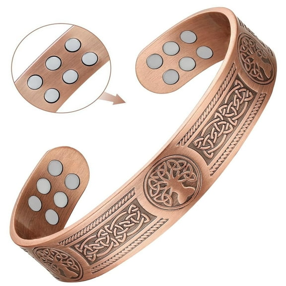 Wollet 8X Magnetic Copper Bracelet for Men, Tree of Life Pattern, Gifts for Husband