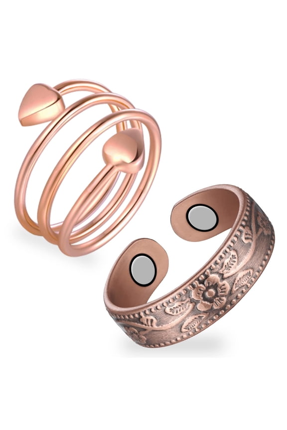 Vagzen 2pcs Copper Ring for Women,99.99% Pure Copper Magnetic Rings,Gifts for Women
