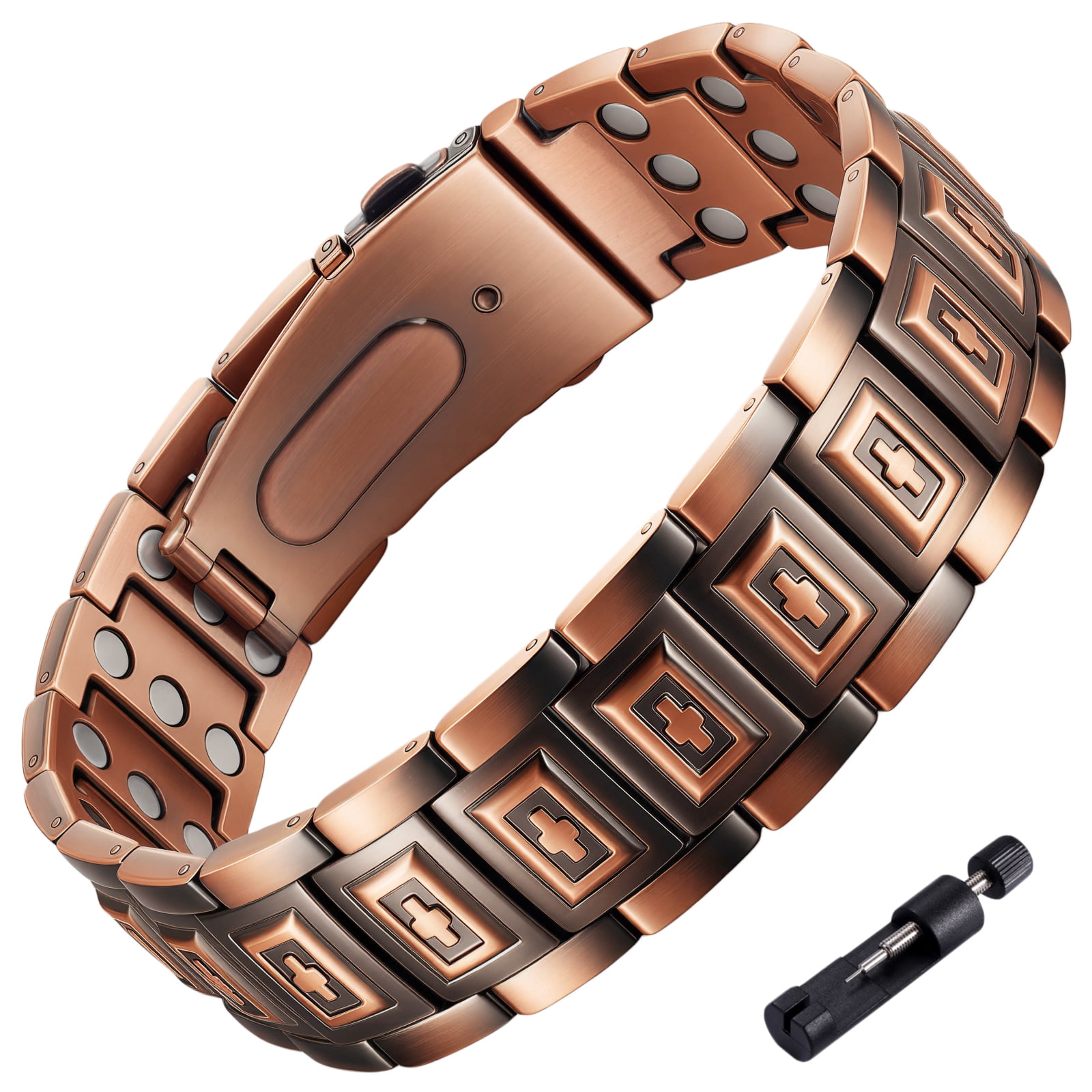 Wollet  3X  Copper Magnetic Bracelet for Men, Gifts for Husband, 8.7 in, Come with Sizing Tool