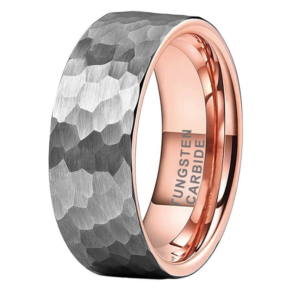 Vagzen 6mm 8mm Rose Gold Hammered Tungsten Rings for Men Women Couple