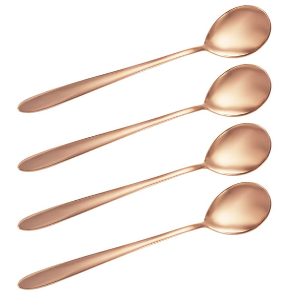 Wollet 99.9% Pure Copper Dinner Spoon, 4-Piece Set, Thick Long Handle Soup Spoon, Copper Tableware (Length 8.46 in)