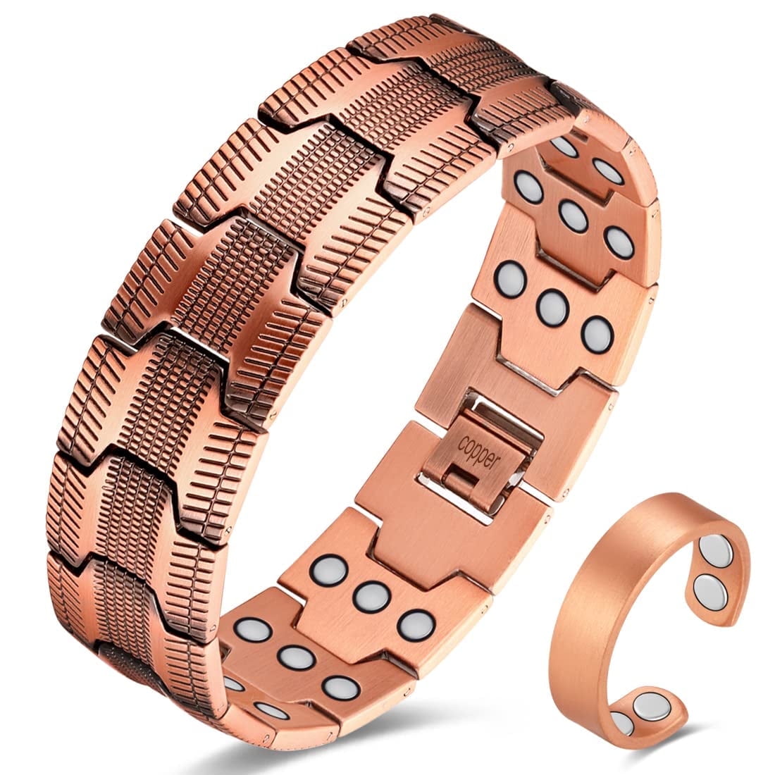 Wollet 99.9% Pure Copper Magnetic Bracelet Set , Valentine's Day Jewelry Gifts for Men 8.66in（22cm）