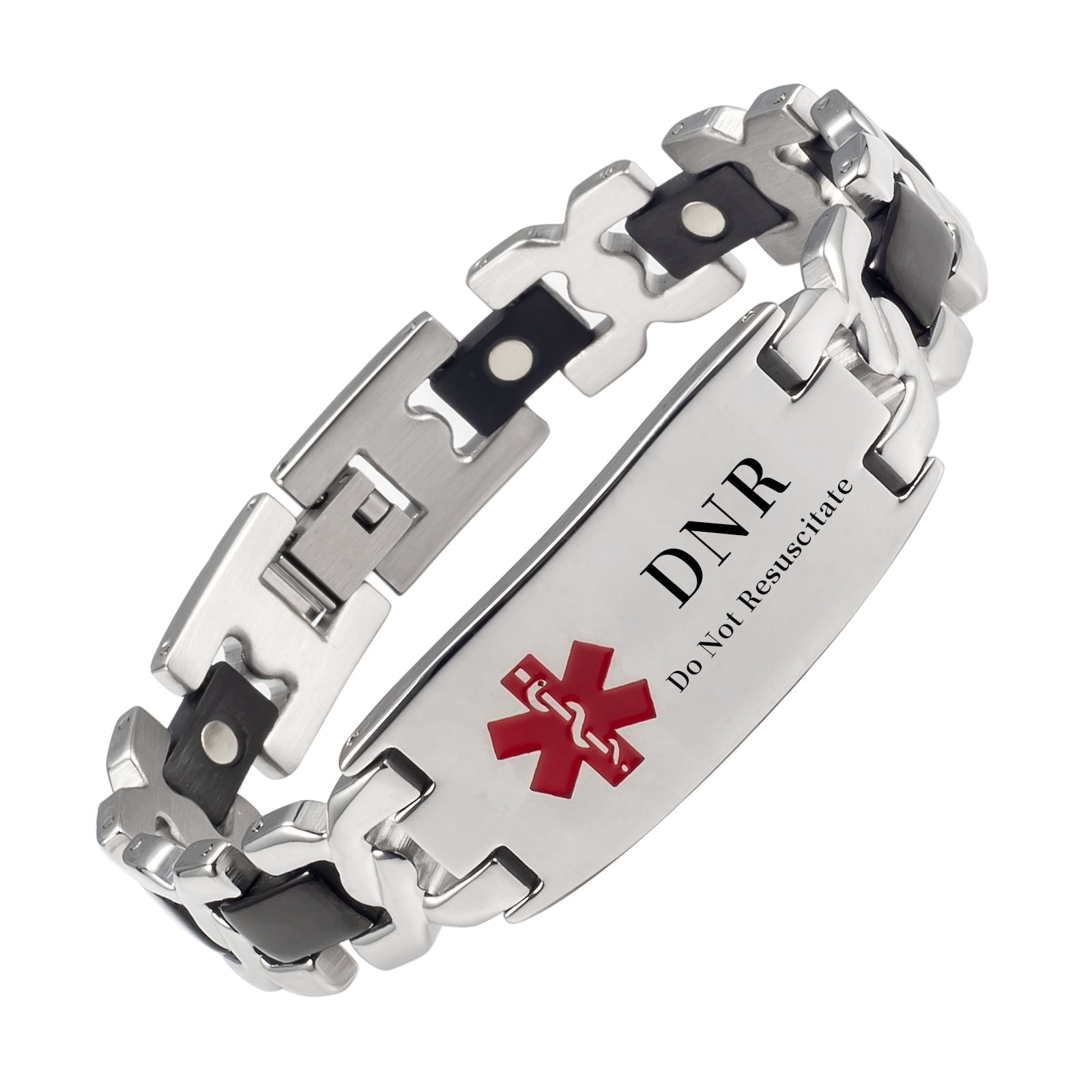 Medicalert Nice Vagzen Black Medical Alert ID Bracelet for Men, 8.46 inches/21 cm ...