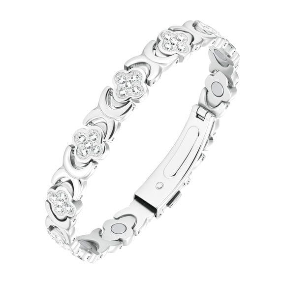 Vagzen Crystal Stainless Steel Magnetic Bracelets for Women, Pure Stainless Steel Jewelry (Silver)