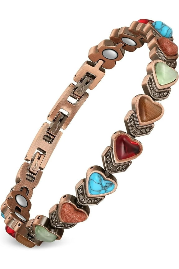 Heart Copper Magnetic Bracelet for Women, Magnetic Jewelry, Natural Turquoise Stone