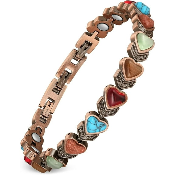 Wollet Heart Copper Magnetic Bracelet for Women, Magnetic Jewelry, Natural Turquoise Stone