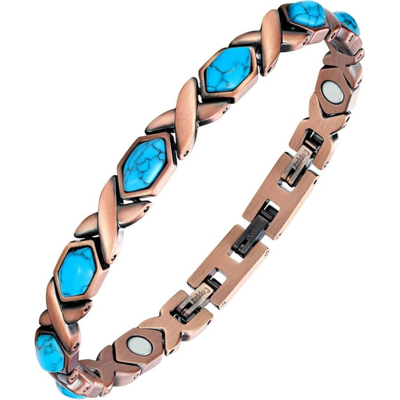 Vagzen Heart Copper Magnetic Bracelet for Women, Magnetic Jewelry, Natural Turquoise Stone