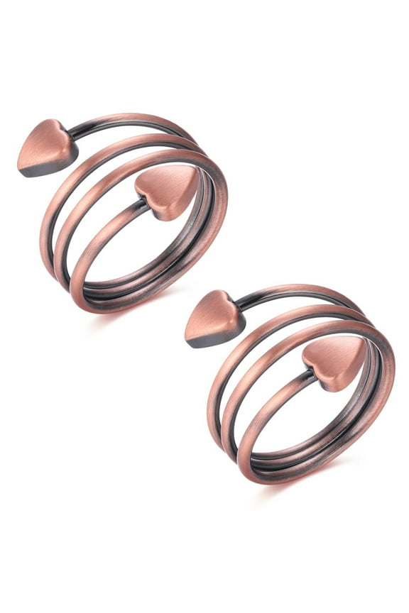 Heart Copper Magnetic Rings for WomenSpiral Rings, Set of 2