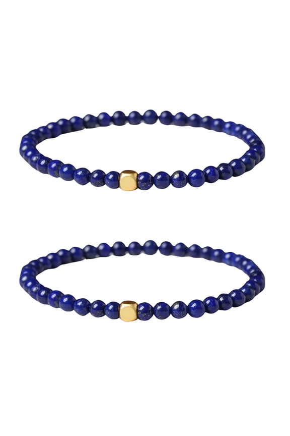 Lapis Lazuli Blue Friendship Handmade Bracelet for Women, 2 Piece Set, 6.7 In
