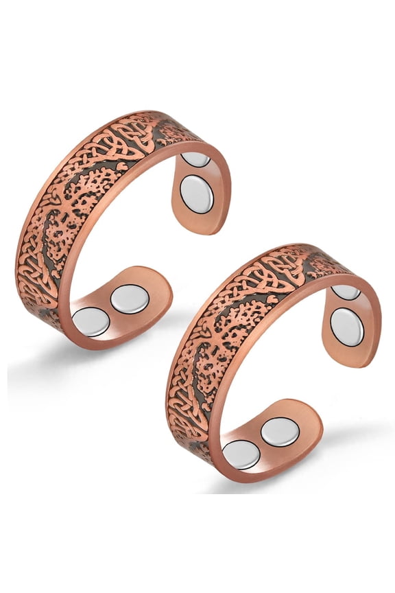 Vagzen Magnetic Pure Copper Rings Jewelry Set for Women Men, Gift for Mom Wife, Adjustable, 2PCS