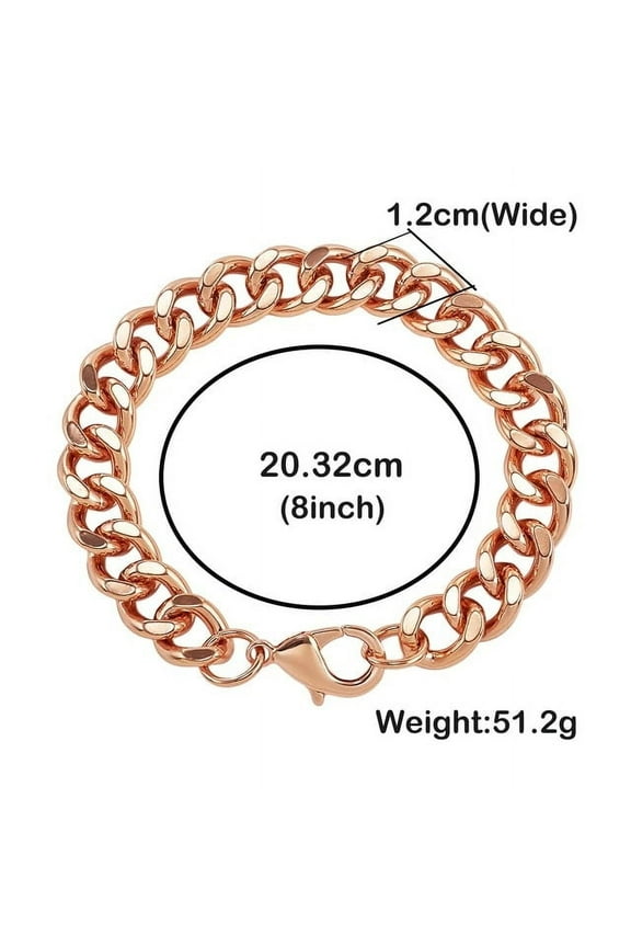 Vagzen Rose Gold Pure Copper Punk Cuban Wristband Bracelet for Men, Retro Rope Chain, 8 IN