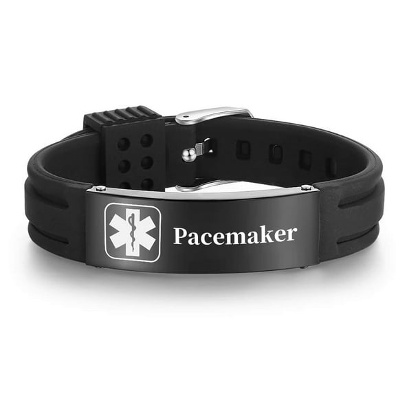 Vagzen Silicone Medical Alert ID Bracelet for Men, Engraving Pacemaker, Adjustable