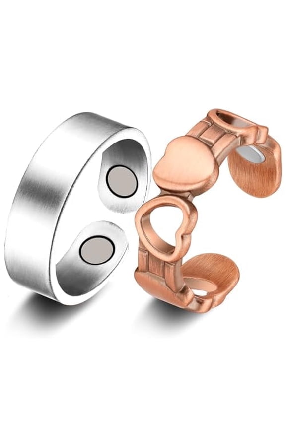 Vagzen Silver Copper Magnetic Ring for Women LadiesHeart Thumb Rings, Set of 2