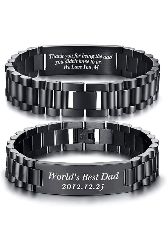 Vagzen Stainless Steel Link Bracelet Personalized Jewelry Gift for Men DAD (Custom Any Test)