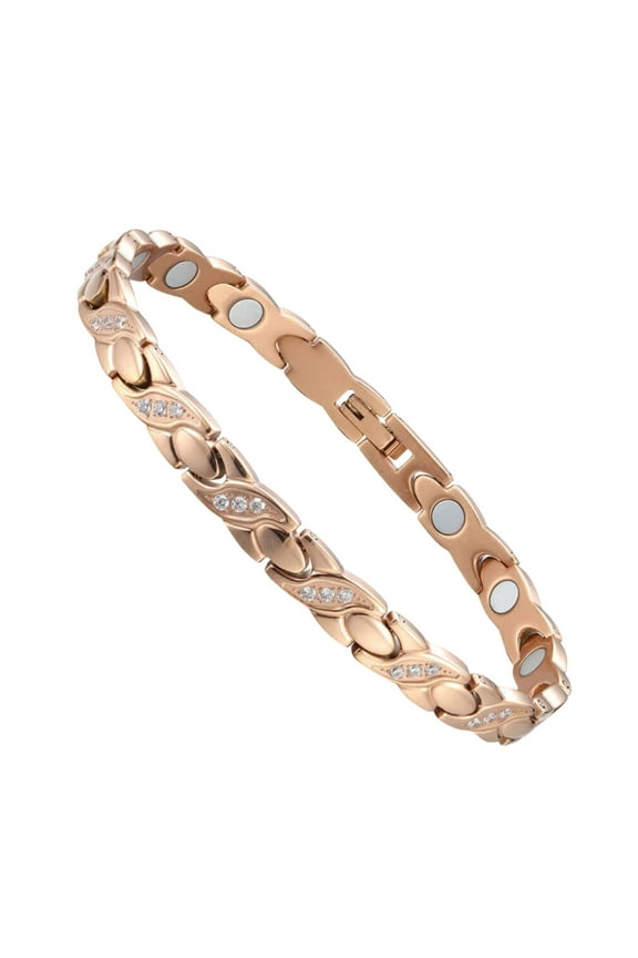 Vagzen Stainless Steel Magnetic Bracelet for Women With Zircon, Length 8.27In, Rose Gold